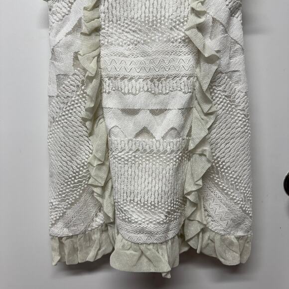 Three Floor Womens White Lace in Line Mini Dress Frilly Ruffles Size 6 Small - Picture 6 of 12